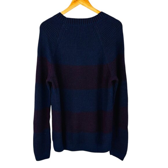 INC Men's Size XXL Crew Neck Plaited Striped Ribbed Knite Navy Red Sweat… - Picture 2 of 6